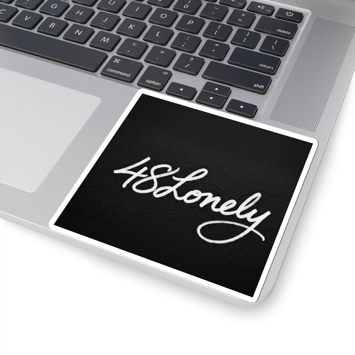 48Lonely Script Kiss-Cut Sticker — Minimal Black White Laptop Decal