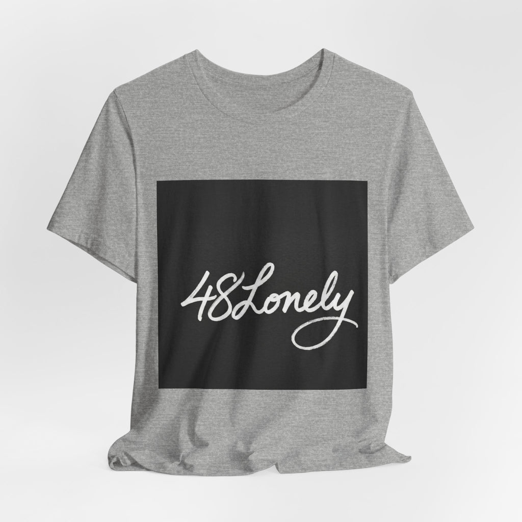 48 Lonely Script Tee — Minimal Black Square Graphic T-Shirt