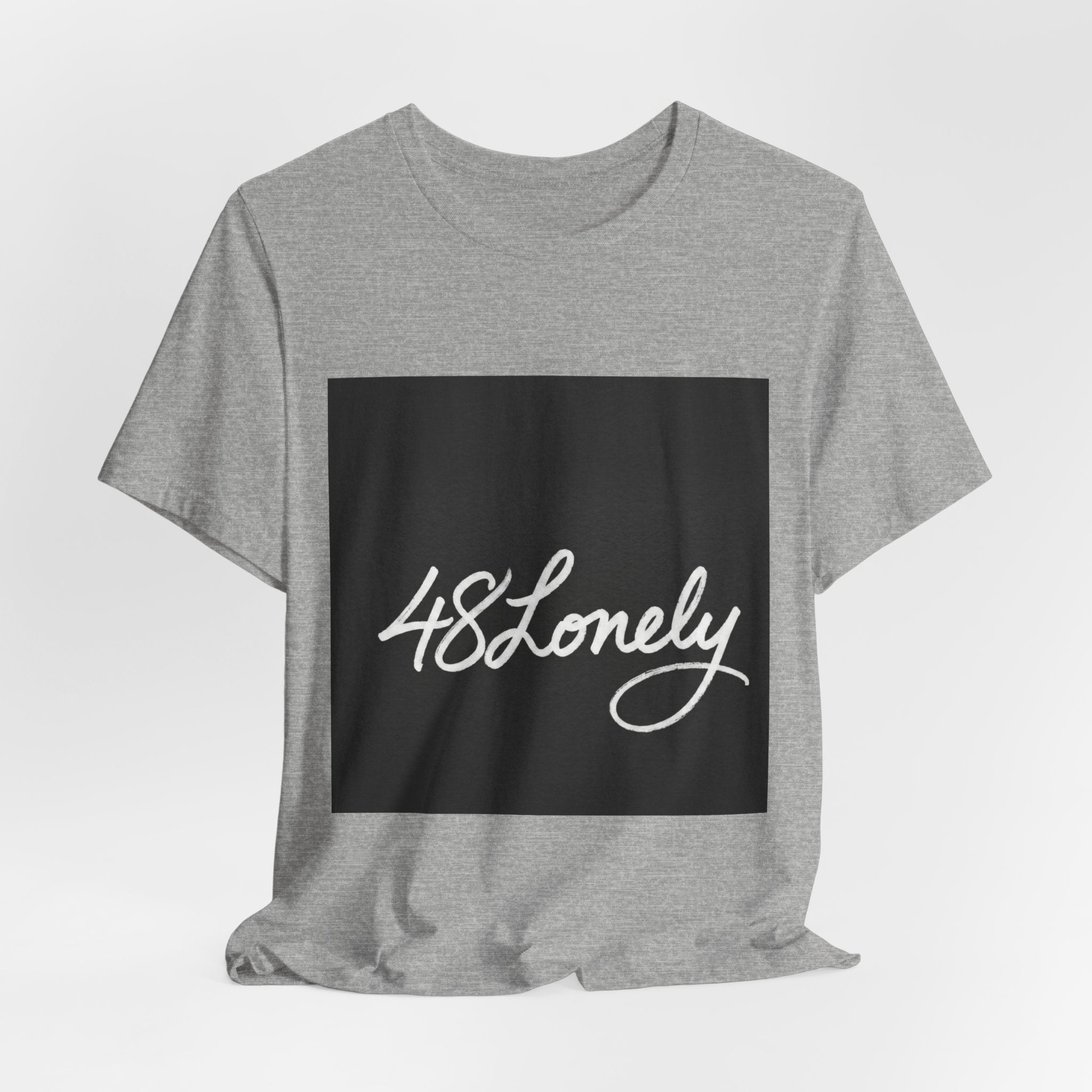 48 Lonely Script Tee — Minimal Black Square Graphic T-Shirt