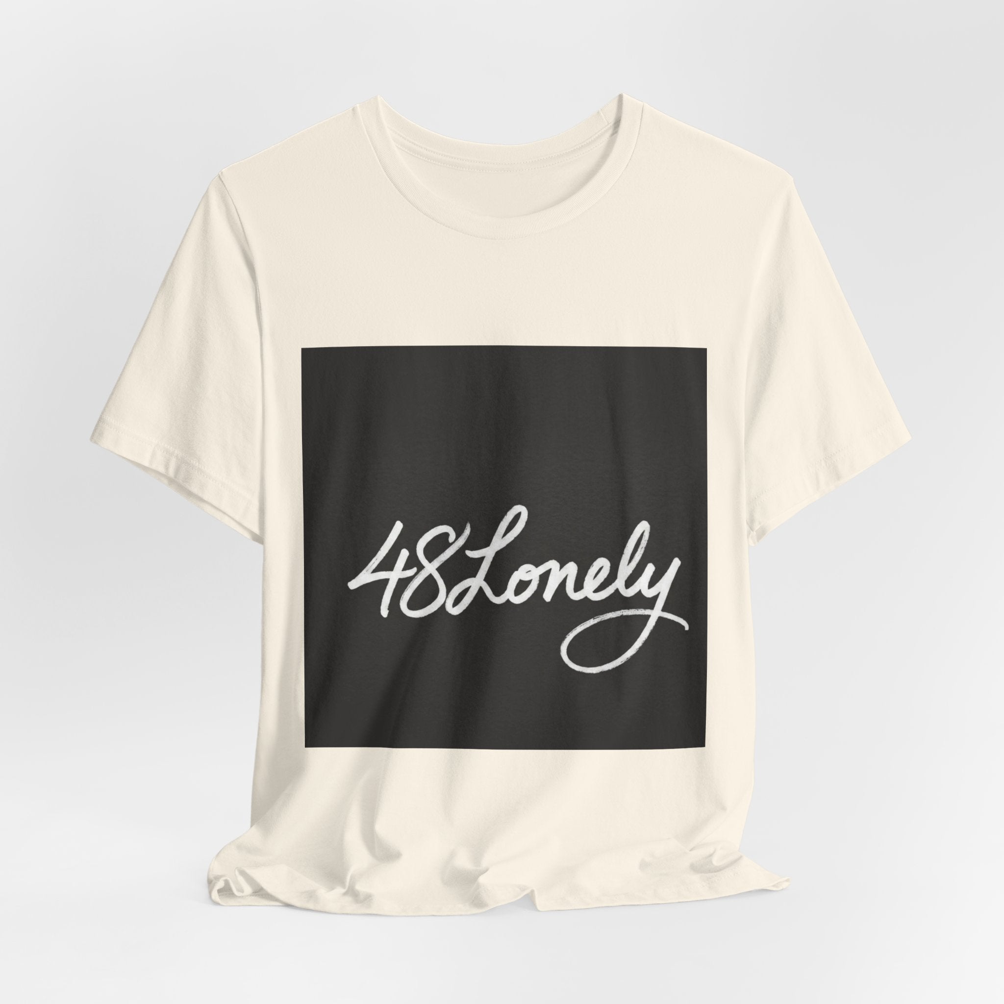 48 Lonely Script Tee — Minimal Black Square Graphic T-Shirt
