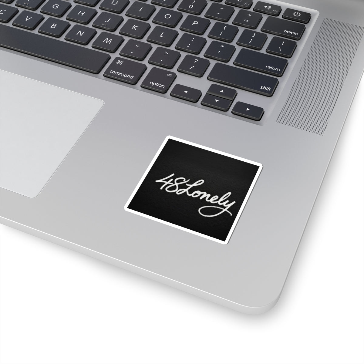 48Lonely Script Kiss-Cut Sticker — Minimal Black White Laptop Decal
