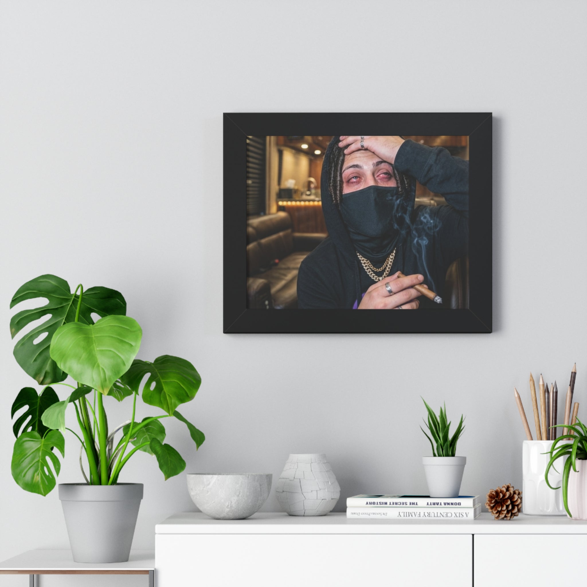 Framed Poster — Edgy Masked Rapper Portrait Wall Art