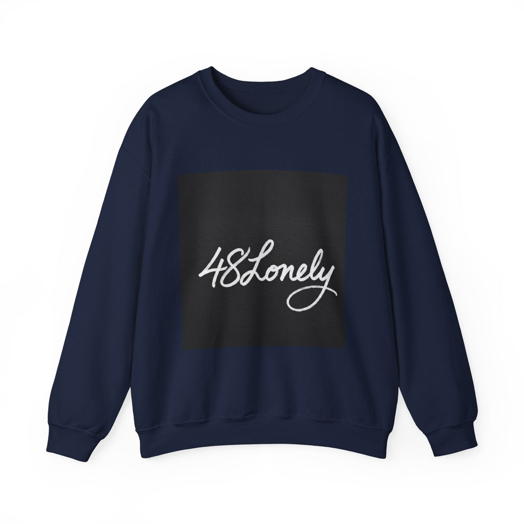 Crewneck Sweatshirt — Minimal '48Lonely' Script Graphic, Monochrome Casual Pullover