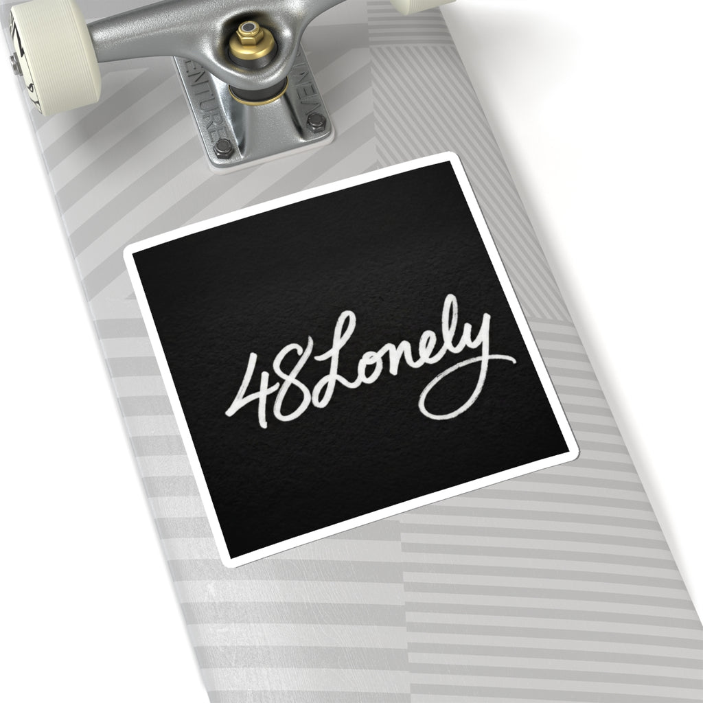 48Lonely Script Kiss-Cut Sticker — Minimal Black White Laptop Decal