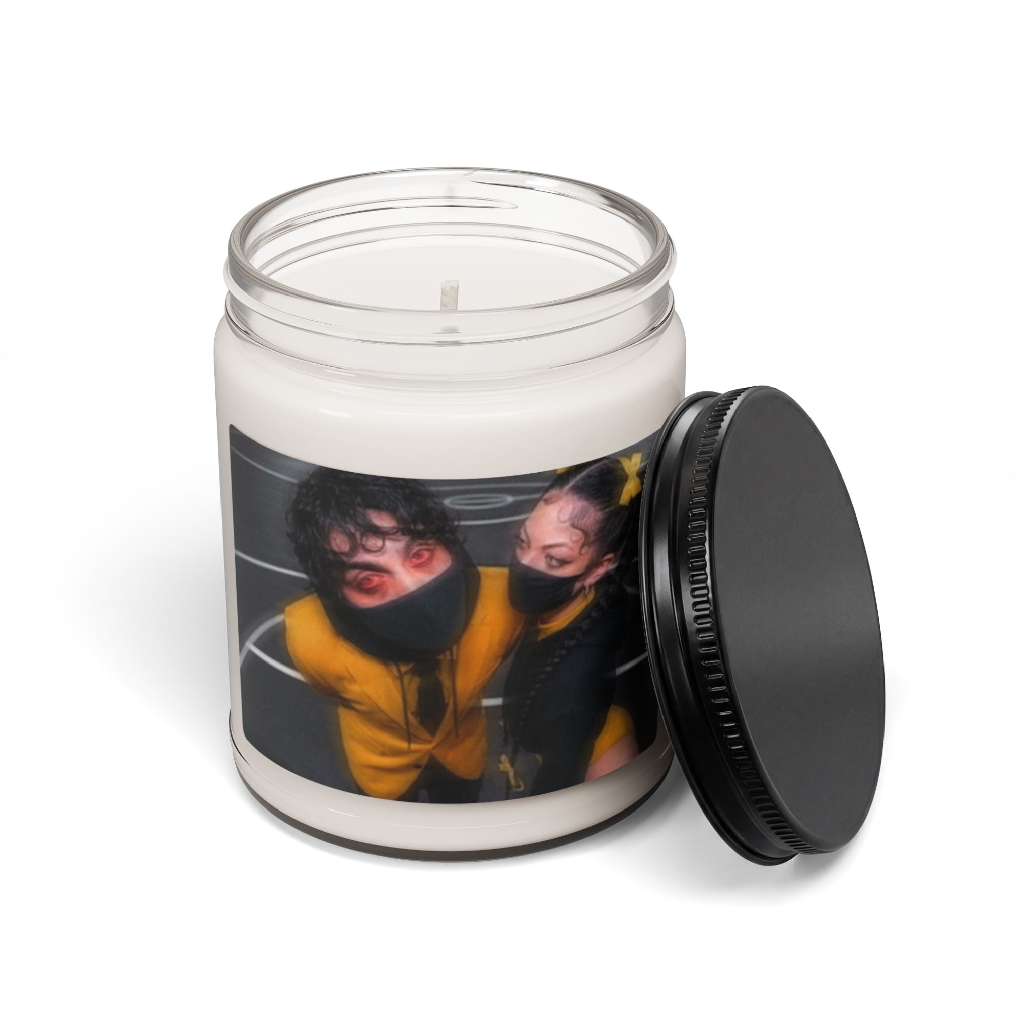 Photo-Print Soy Candle — Cozy Scented 9oz Jar (Custom Masked Couple Image)