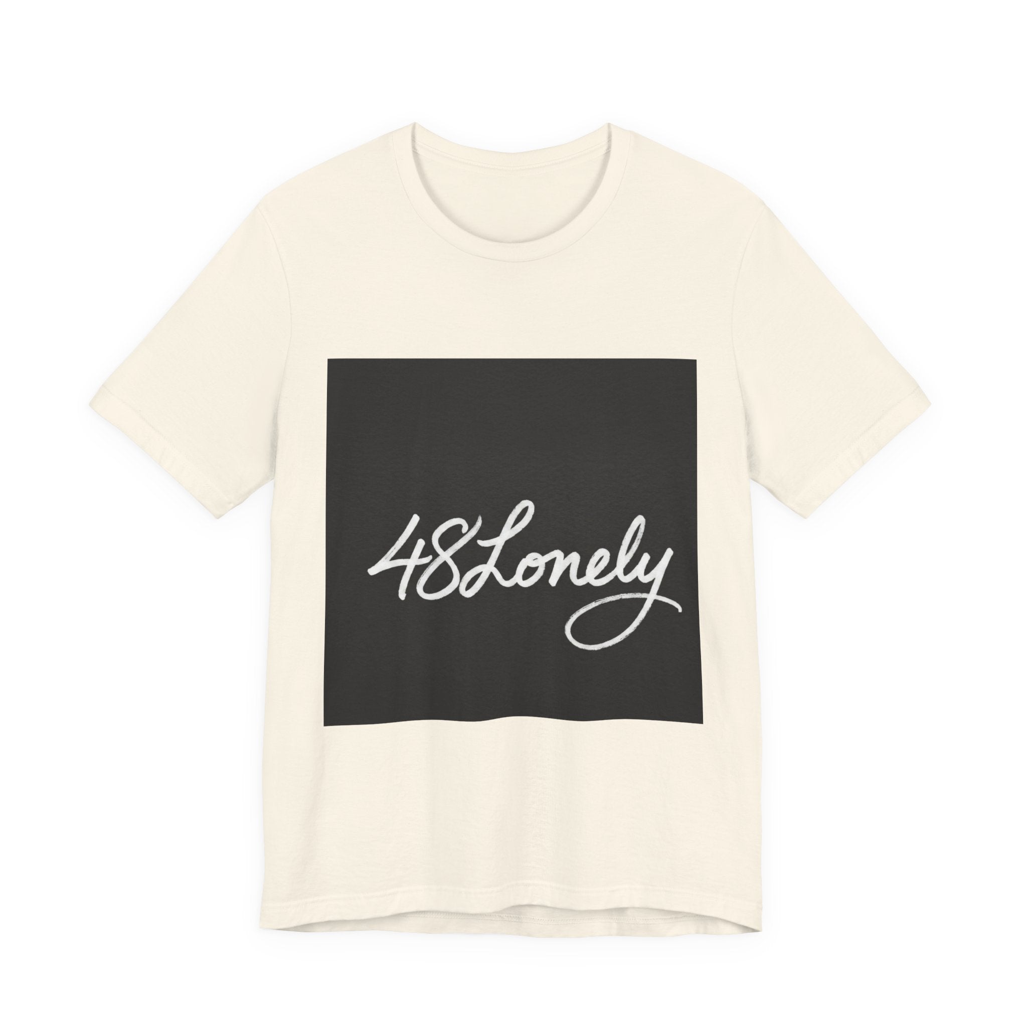 48 Lonely Script Tee — Minimal Black Square Graphic T-Shirt