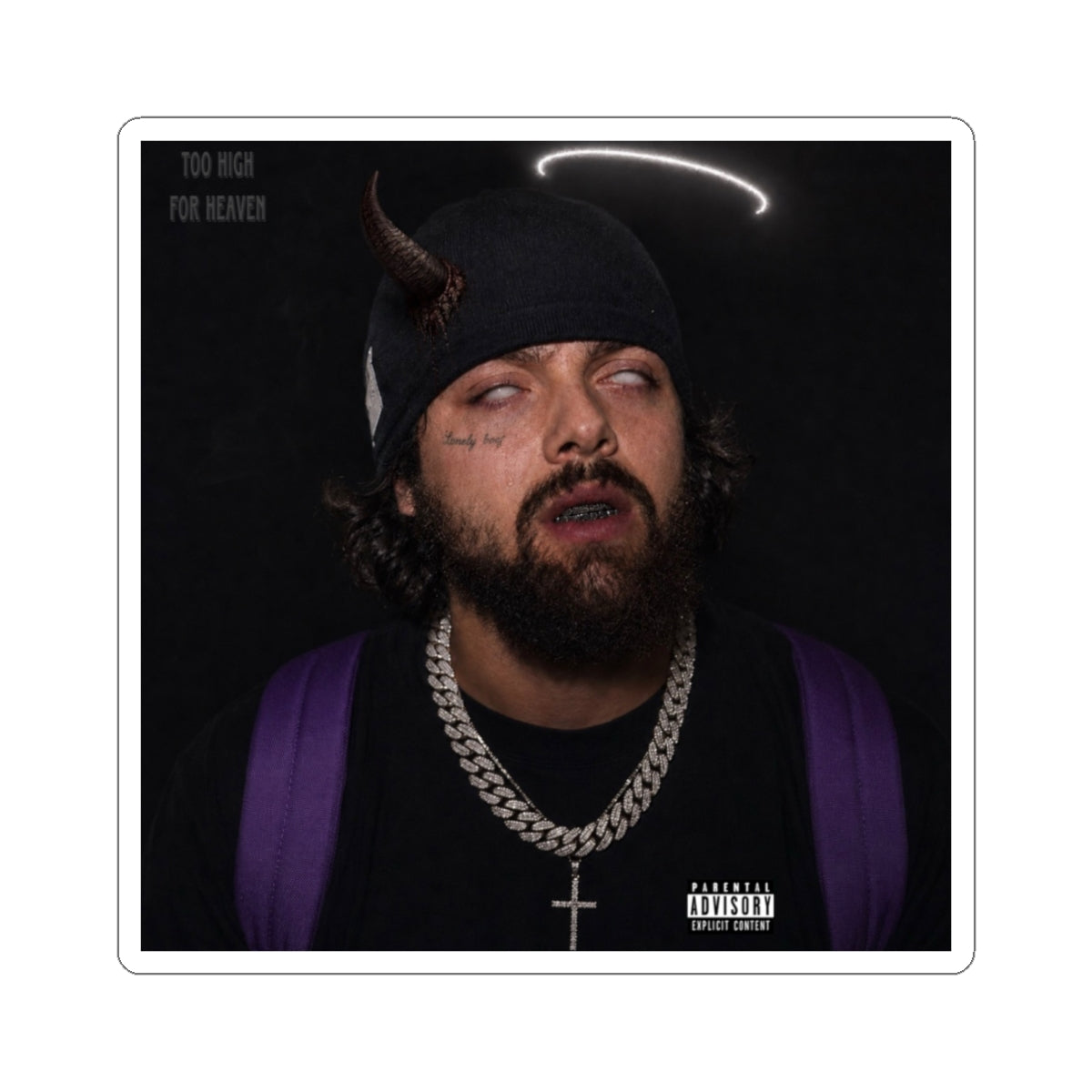 Dark Halo Portrait Sticker — Edgy Music Artist Kiss-Cut Sticker