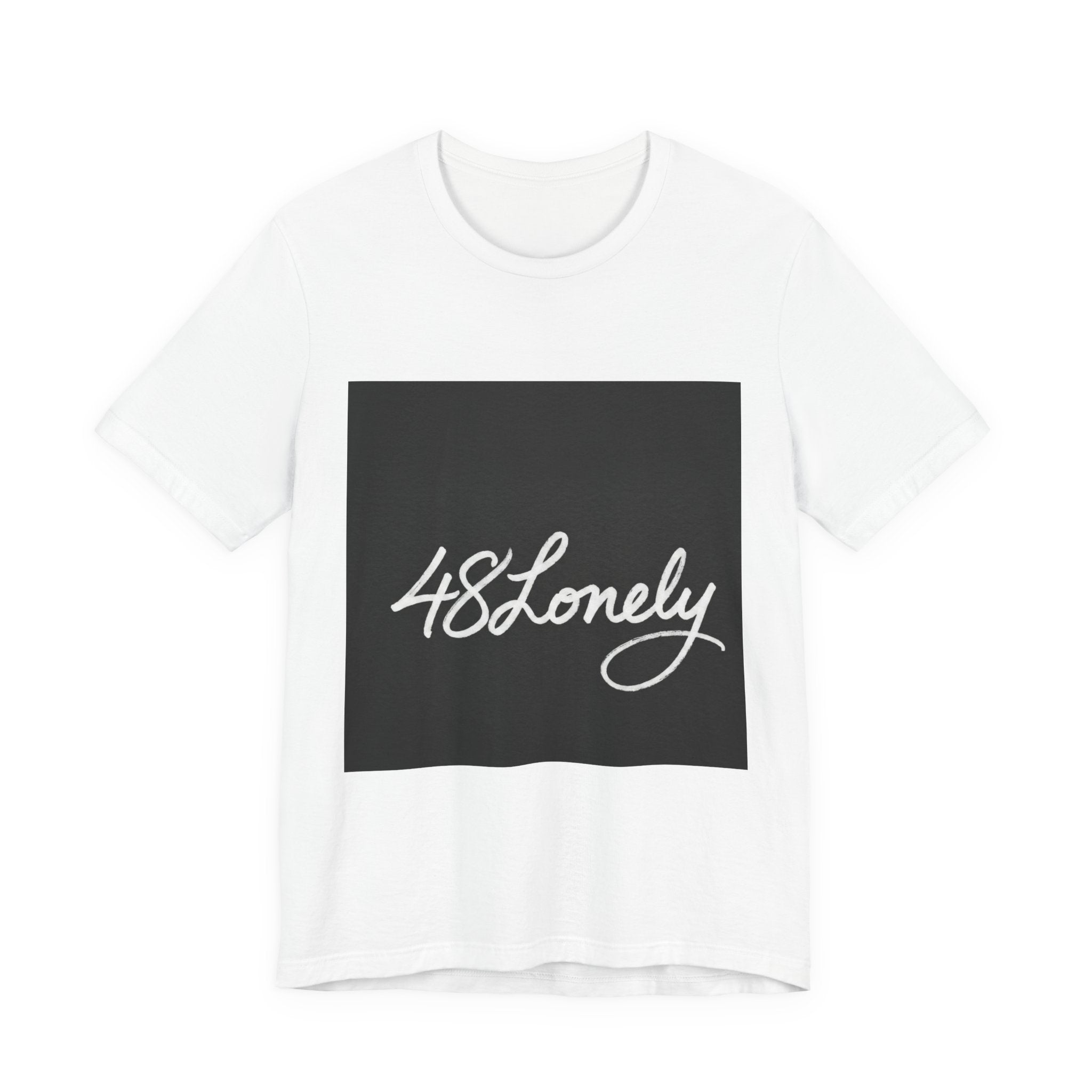 48 Lonely Script Tee — Minimal Black Square Graphic T-Shirt