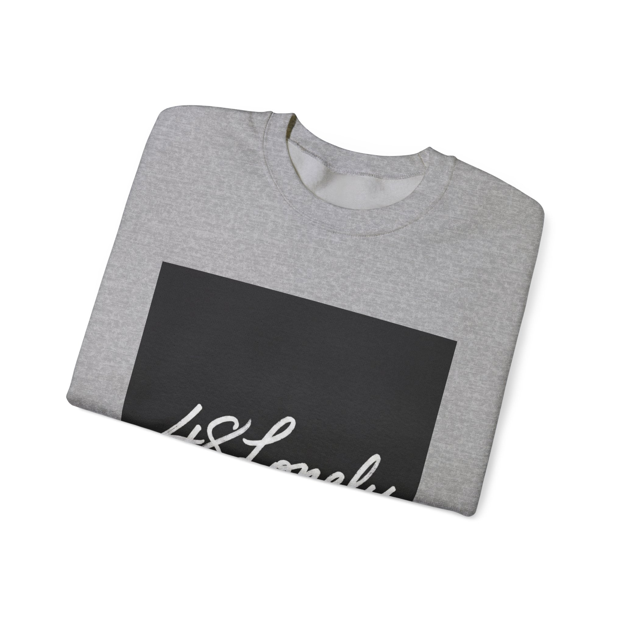Crewneck Sweatshirt — Minimal '48Lonely' Script Graphic, Monochrome Casual Pullover