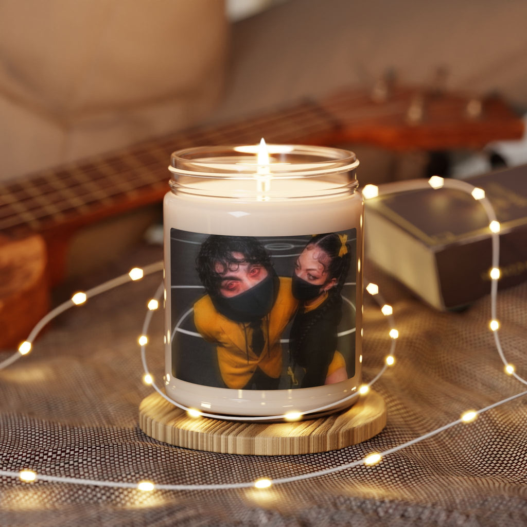Photo-Print Soy Candle — Cozy Scented 9oz Jar (Custom Masked Couple Image)