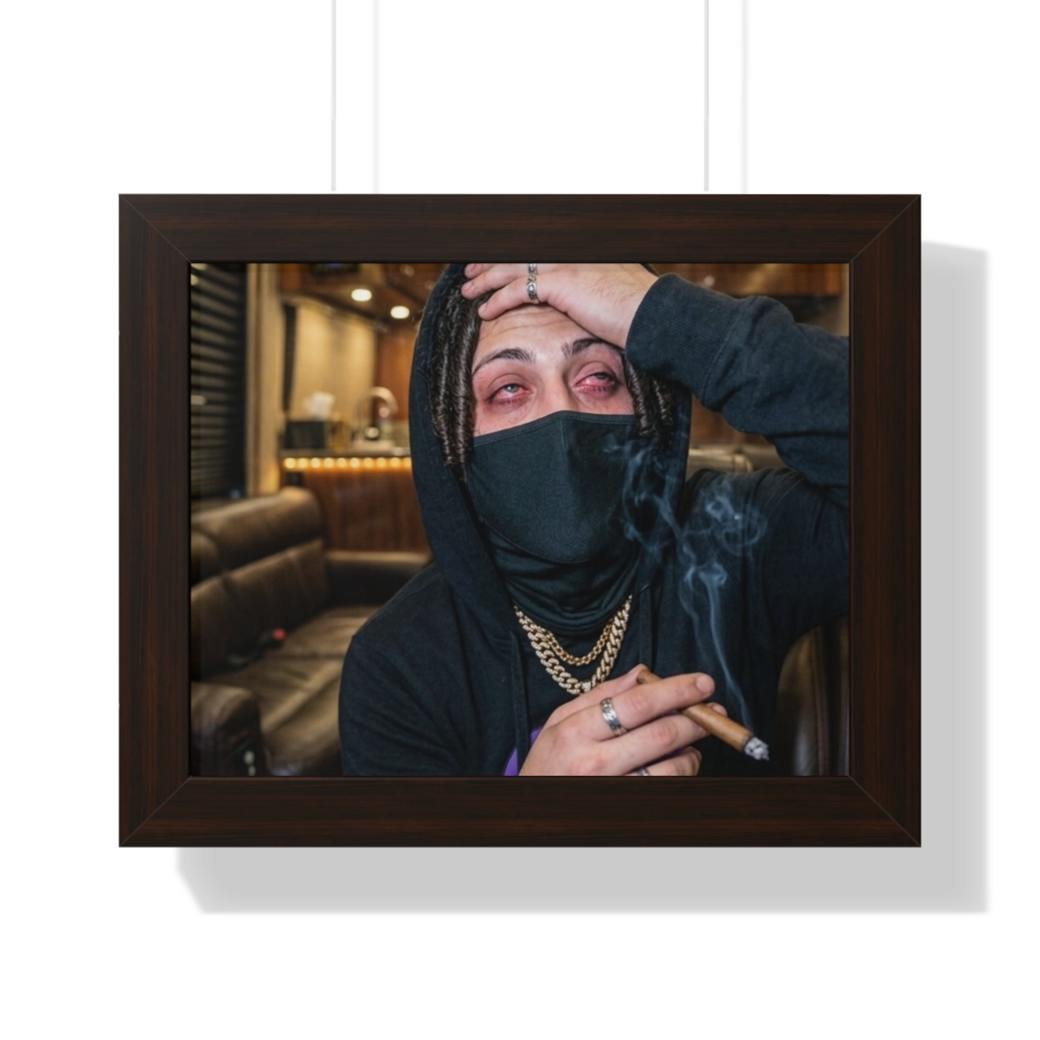 Framed Poster — Edgy Masked Rapper Portrait Wall Art