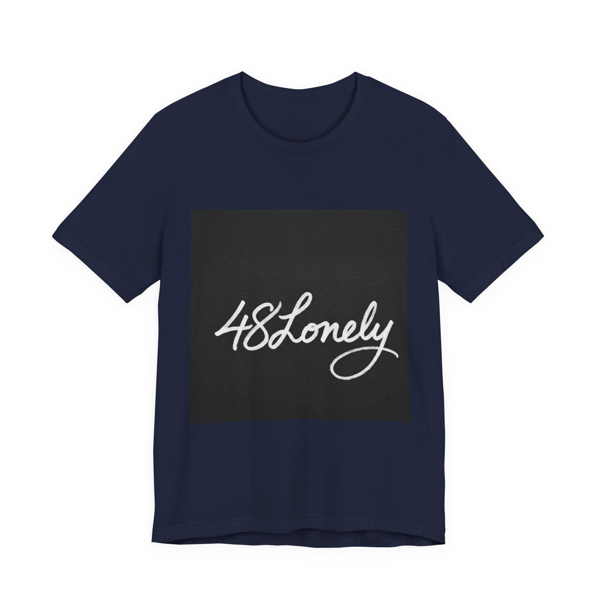 48 Lonely Script Tee — Minimal Black Square Graphic T-Shirt