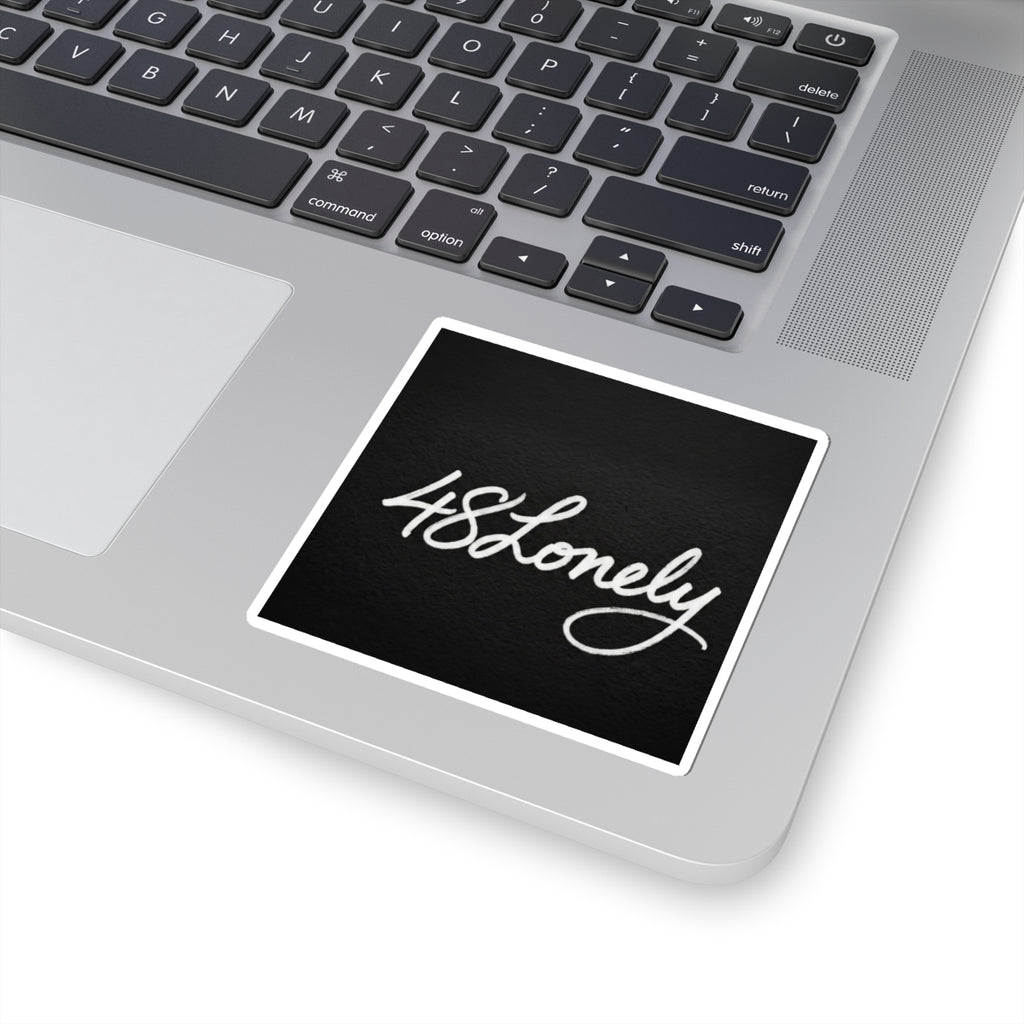 48Lonely Script Kiss-Cut Sticker — Minimal Black White Laptop Decal