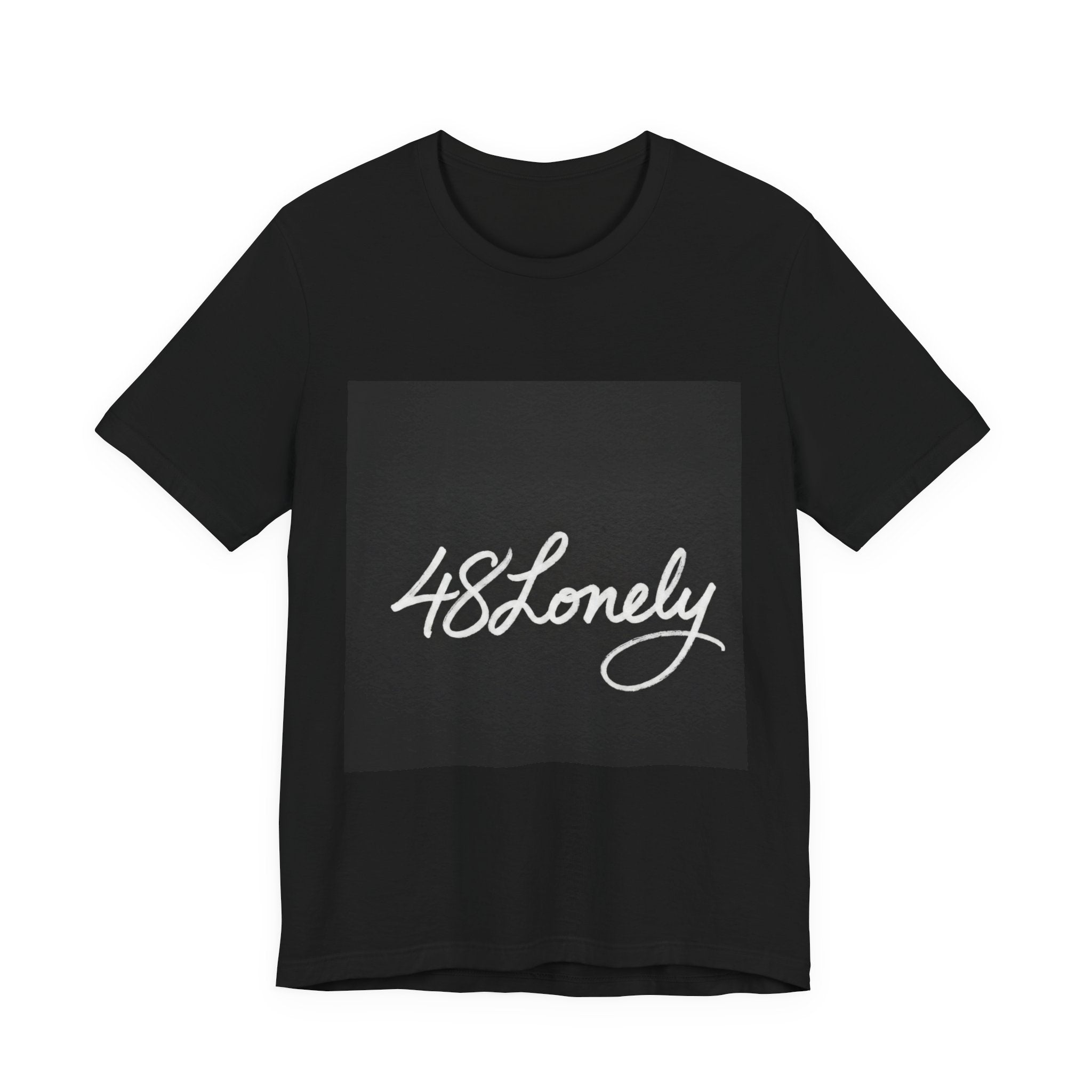48 Lonely Script Tee — Minimal Black Square Graphic T-Shirt