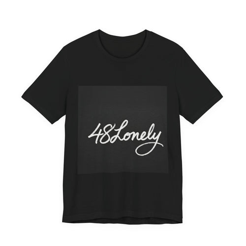 48 Lonely Script Tee — Minimal Black Square Graphic T-Shirt