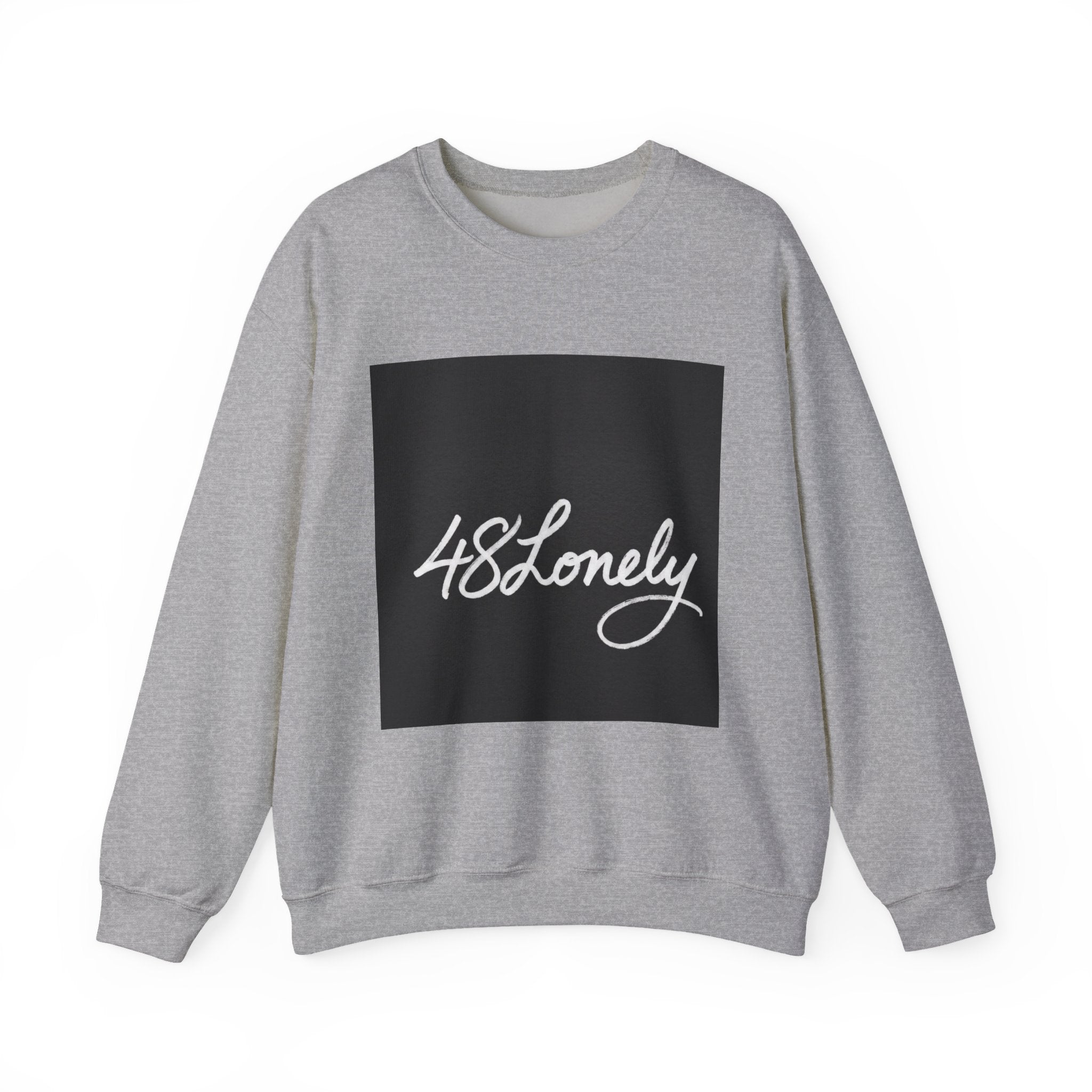 Crewneck Sweatshirt — Minimal '48Lonely' Script Graphic, Monochrome Casual Pullover