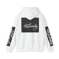 48Lonely Signature Hoodie — Graphic White Pullover with Sleeve Script