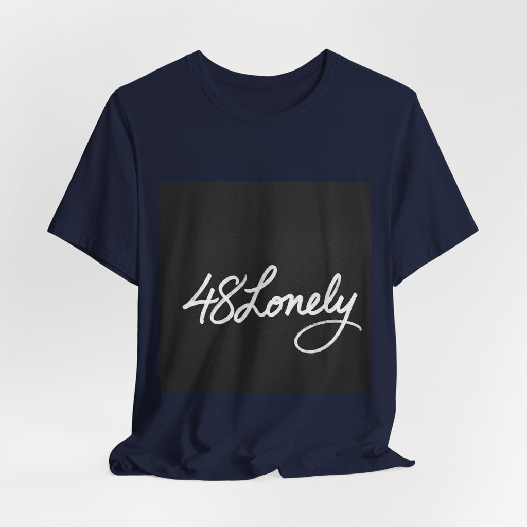 48 Lonely Script Tee — Minimal Black Square Graphic T-Shirt