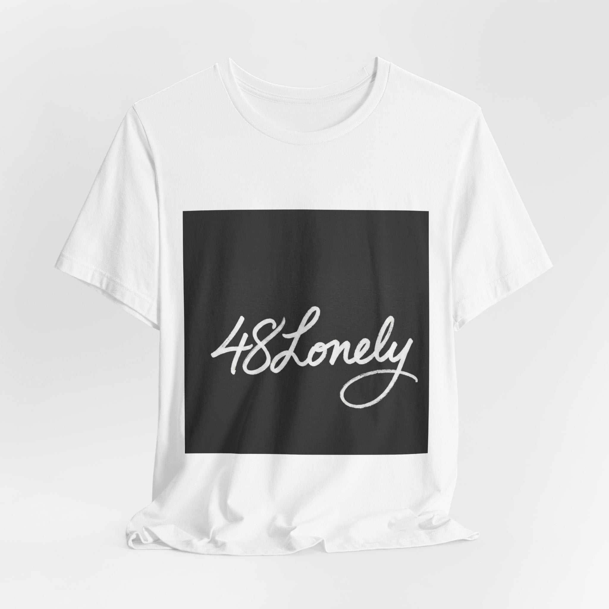 48 Lonely Script Tee — Minimal Black Square Graphic T-Shirt