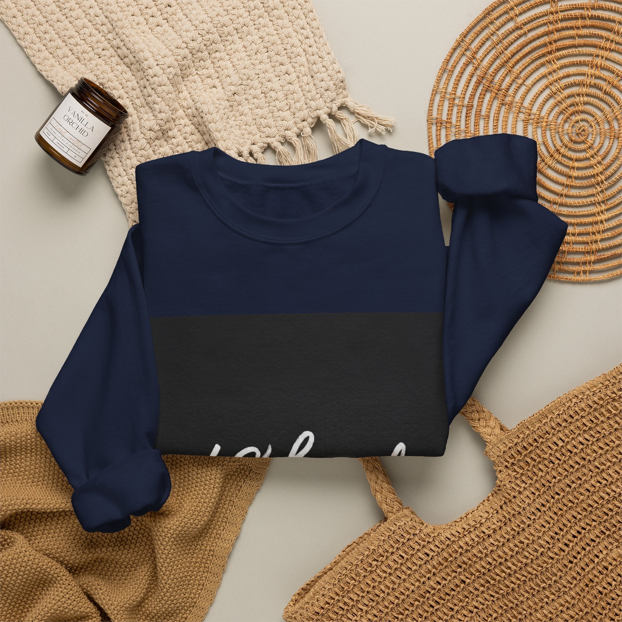 Crewneck Sweatshirt — Minimal '48Lonely' Script Graphic, Monochrome Casual Pullover