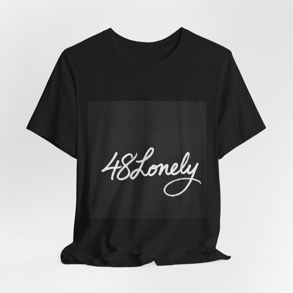 48 Lonely Script Tee — Minimal Black Square Graphic T-Shirt