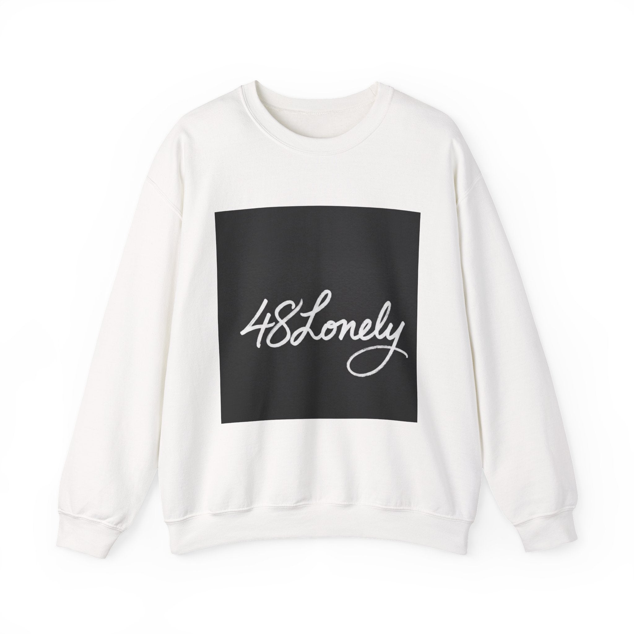 Crewneck Sweatshirt — Minimal '48Lonely' Script Graphic, Monochrome Casual Pullover
