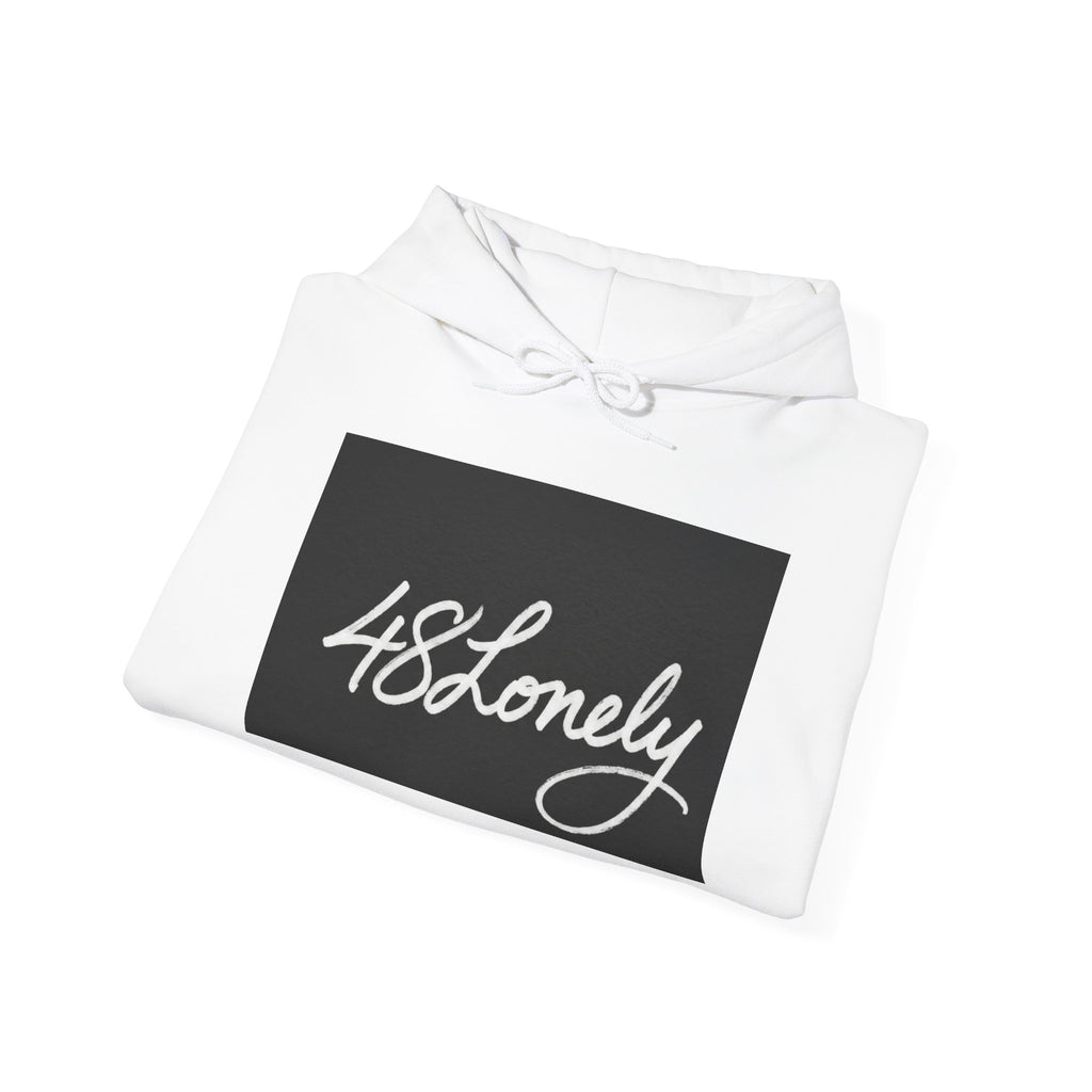 48Lonely Signature Hoodie — Graphic White Pullover with Sleeve Script
