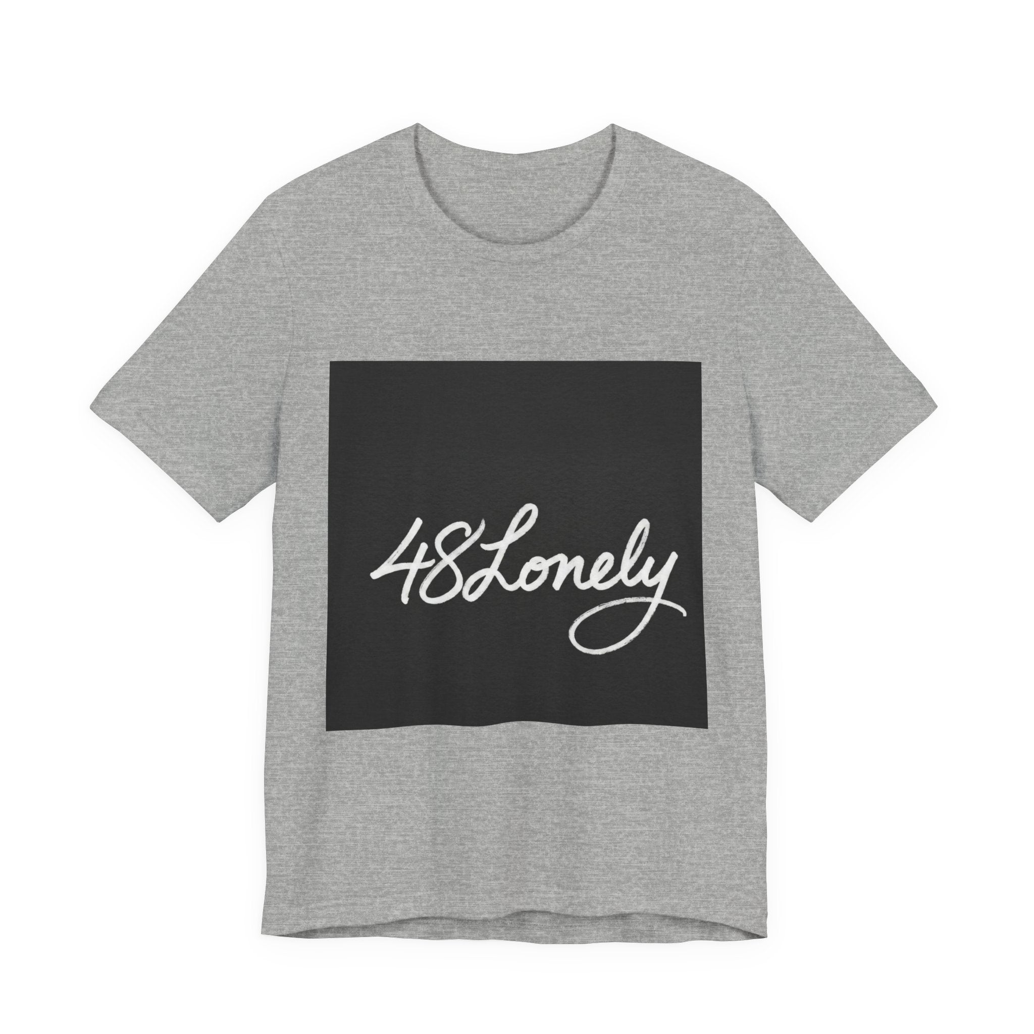 48 Lonely Script Tee — Minimal Black Square Graphic T-Shirt