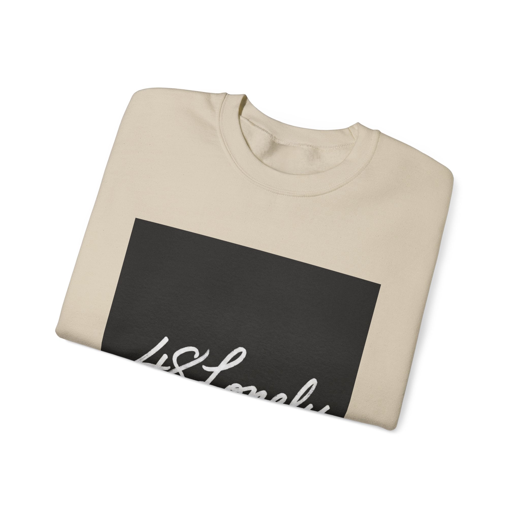 Crewneck Sweatshirt — Minimal '48Lonely' Script Graphic, Monochrome Casual Pullover