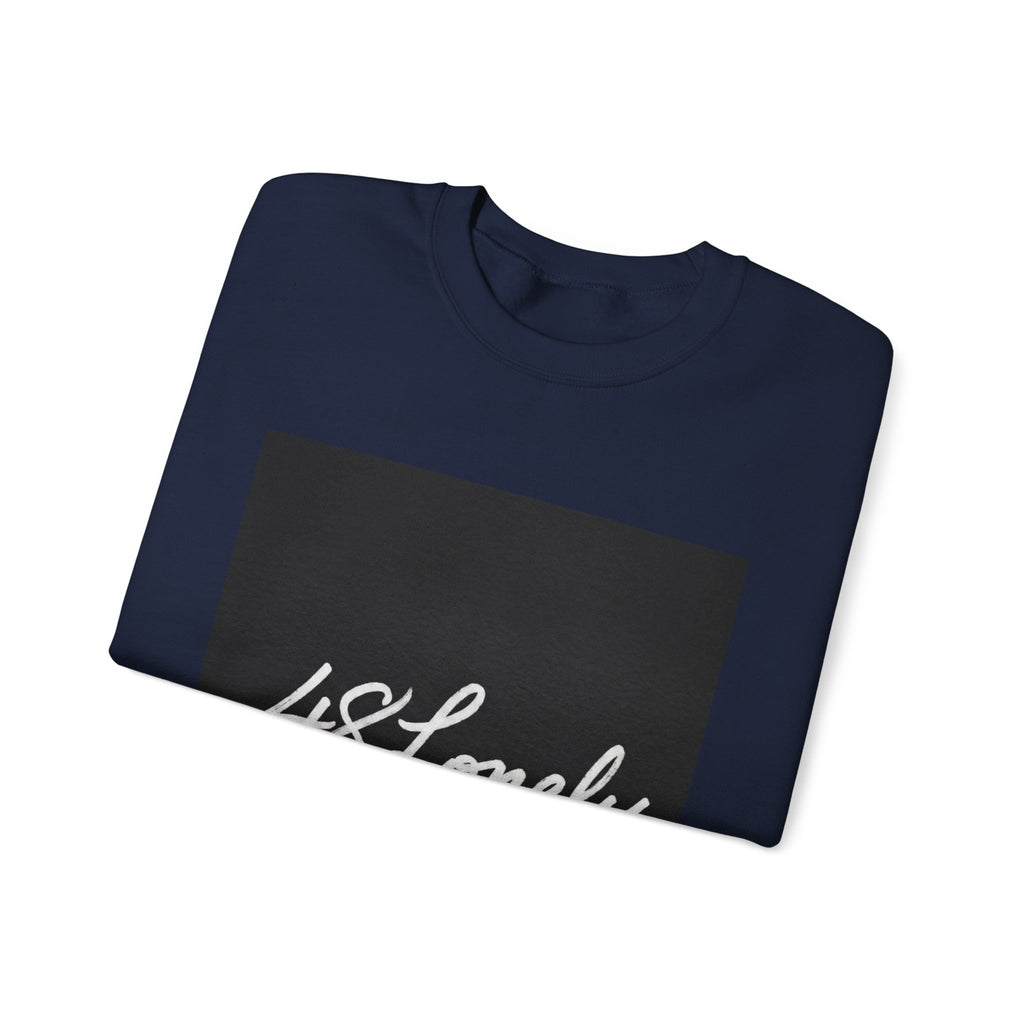 Crewneck Sweatshirt — Minimal '48Lonely' Script Graphic, Monochrome Casual Pullover