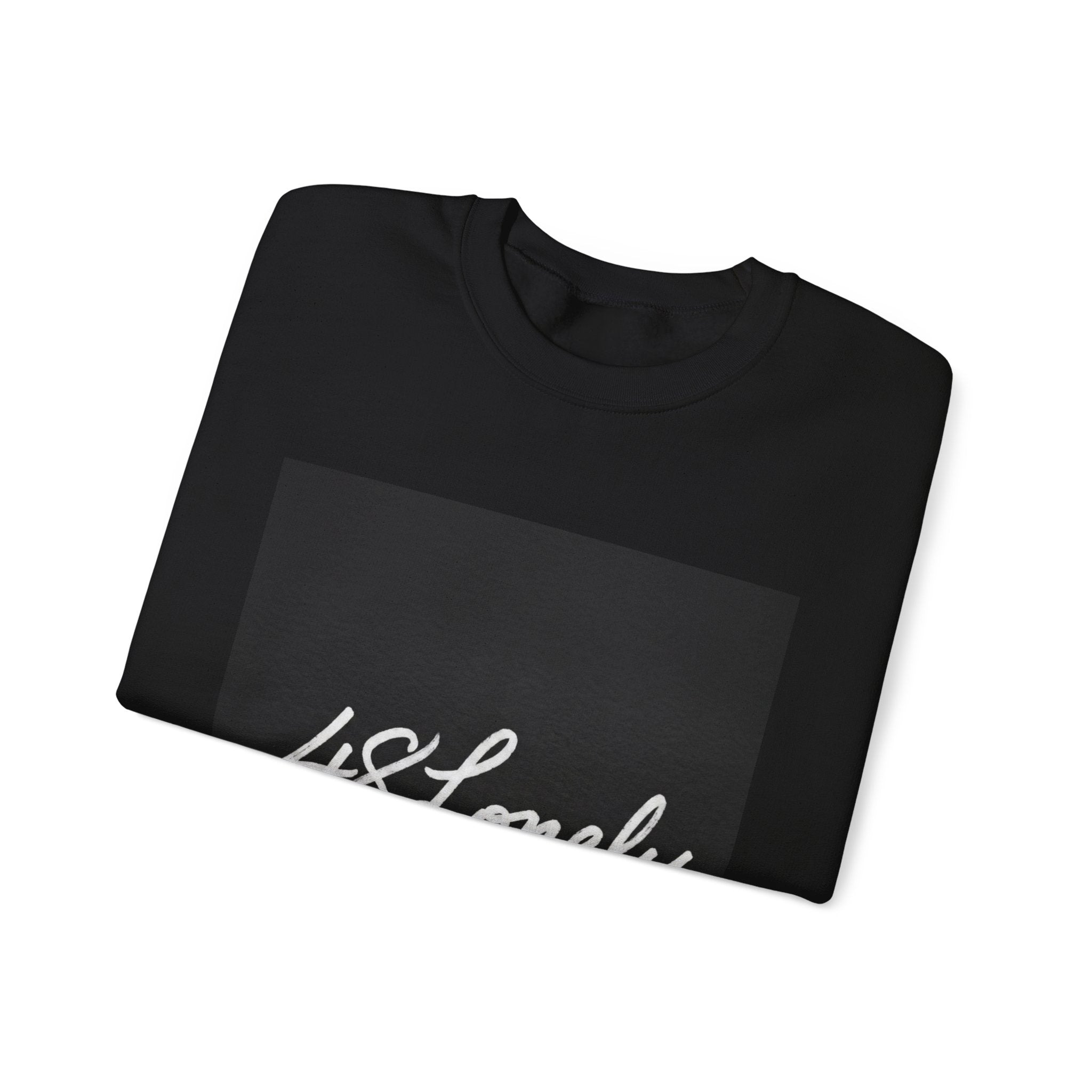 Crewneck Sweatshirt — Minimal '48Lonely' Script Graphic, Monochrome Casual Pullover